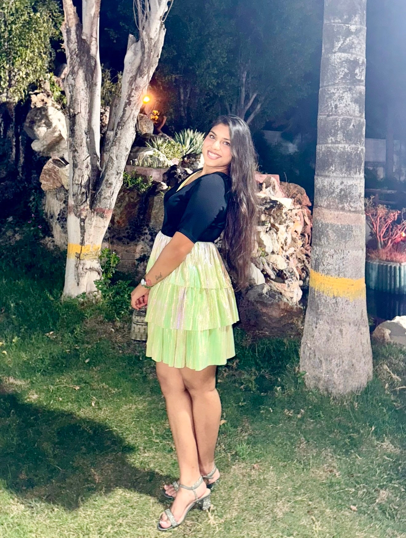 BLACK GREEN RUFFLE DRESS