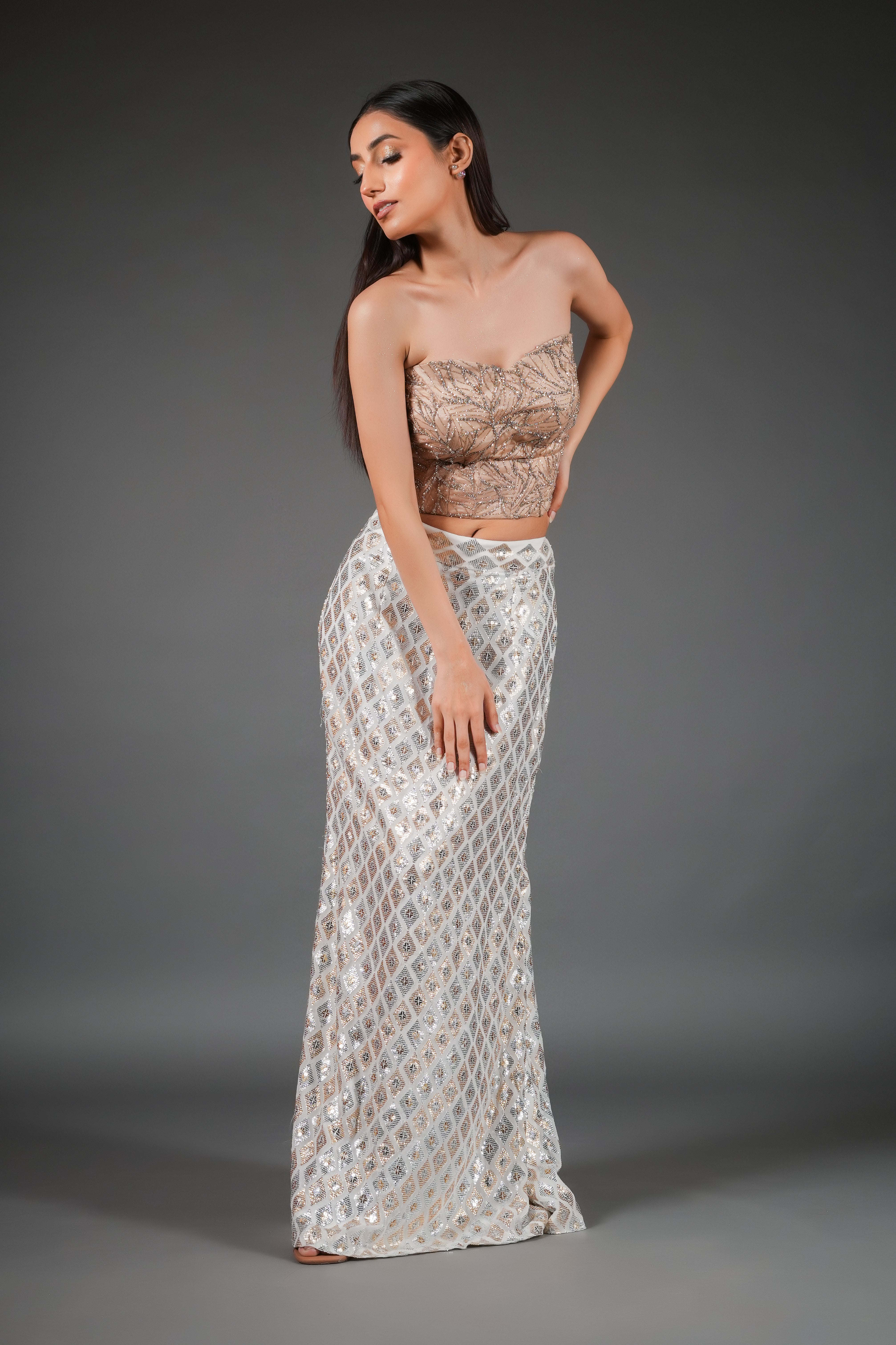 FISH CUT SKIRT WITH CORSET BLOUSE