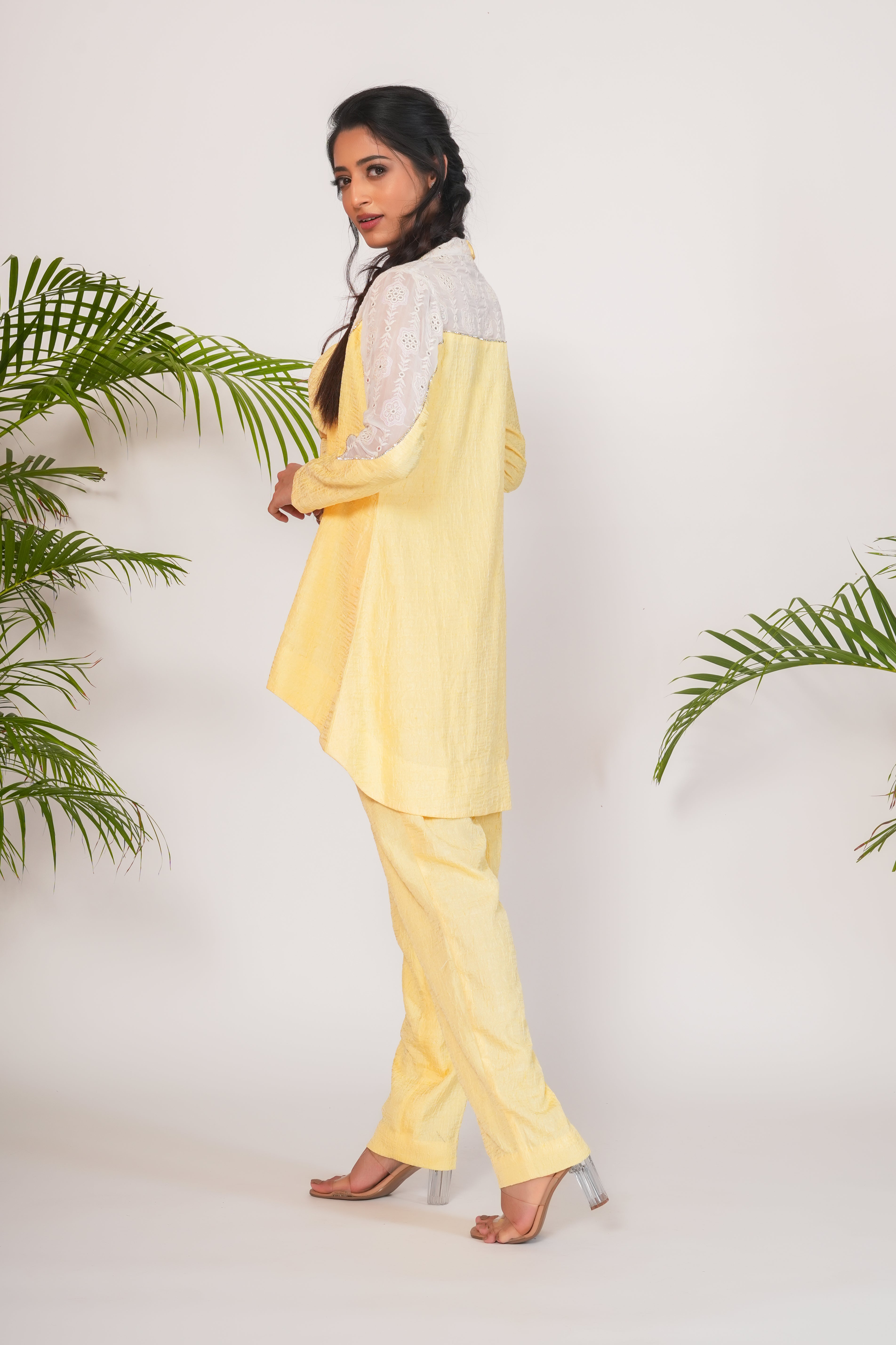 BUTTER YELLOW HIGH LOW SET WITH CORSET