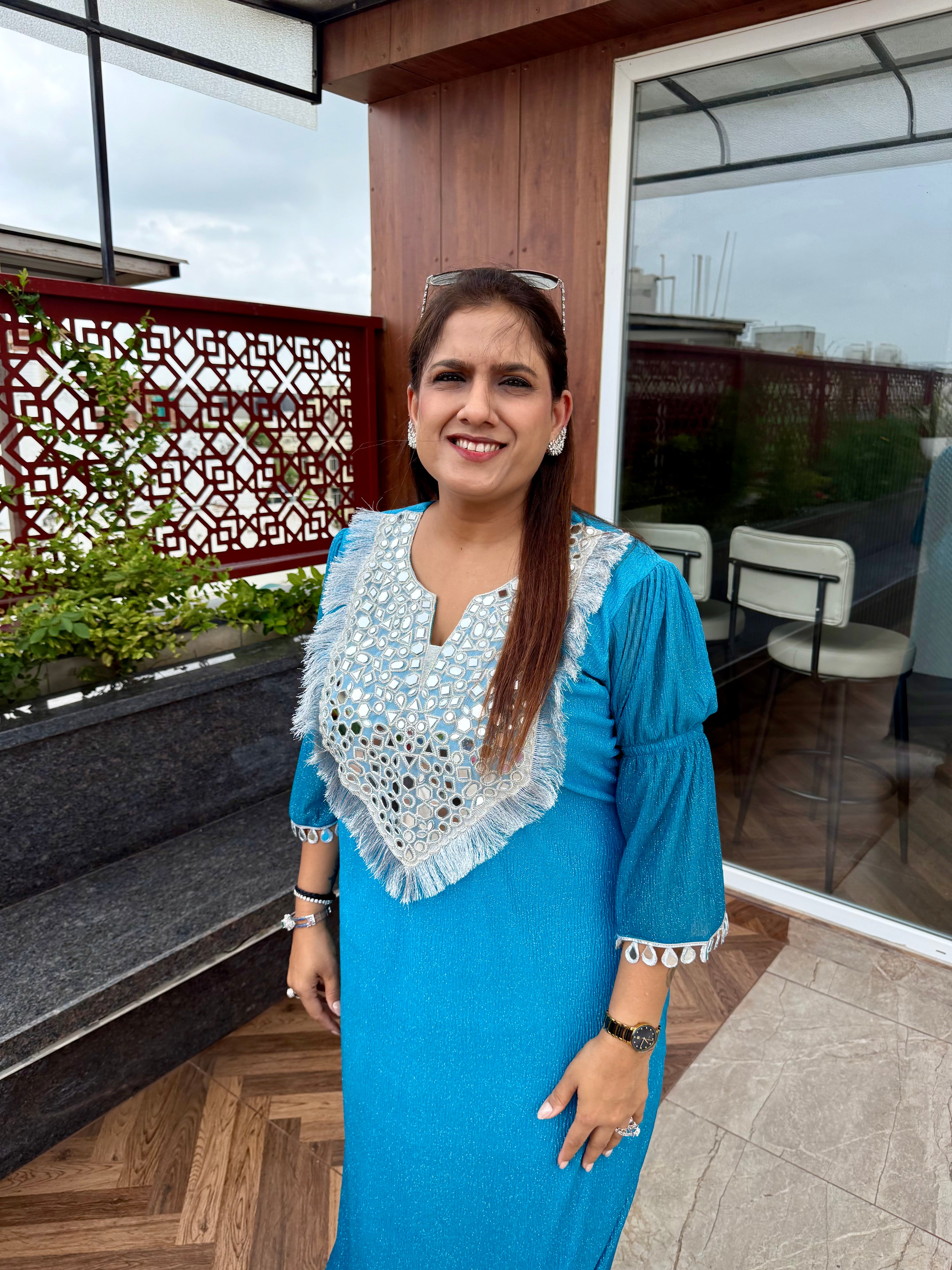 AQUA SPARKLE KAFTAN DRESS