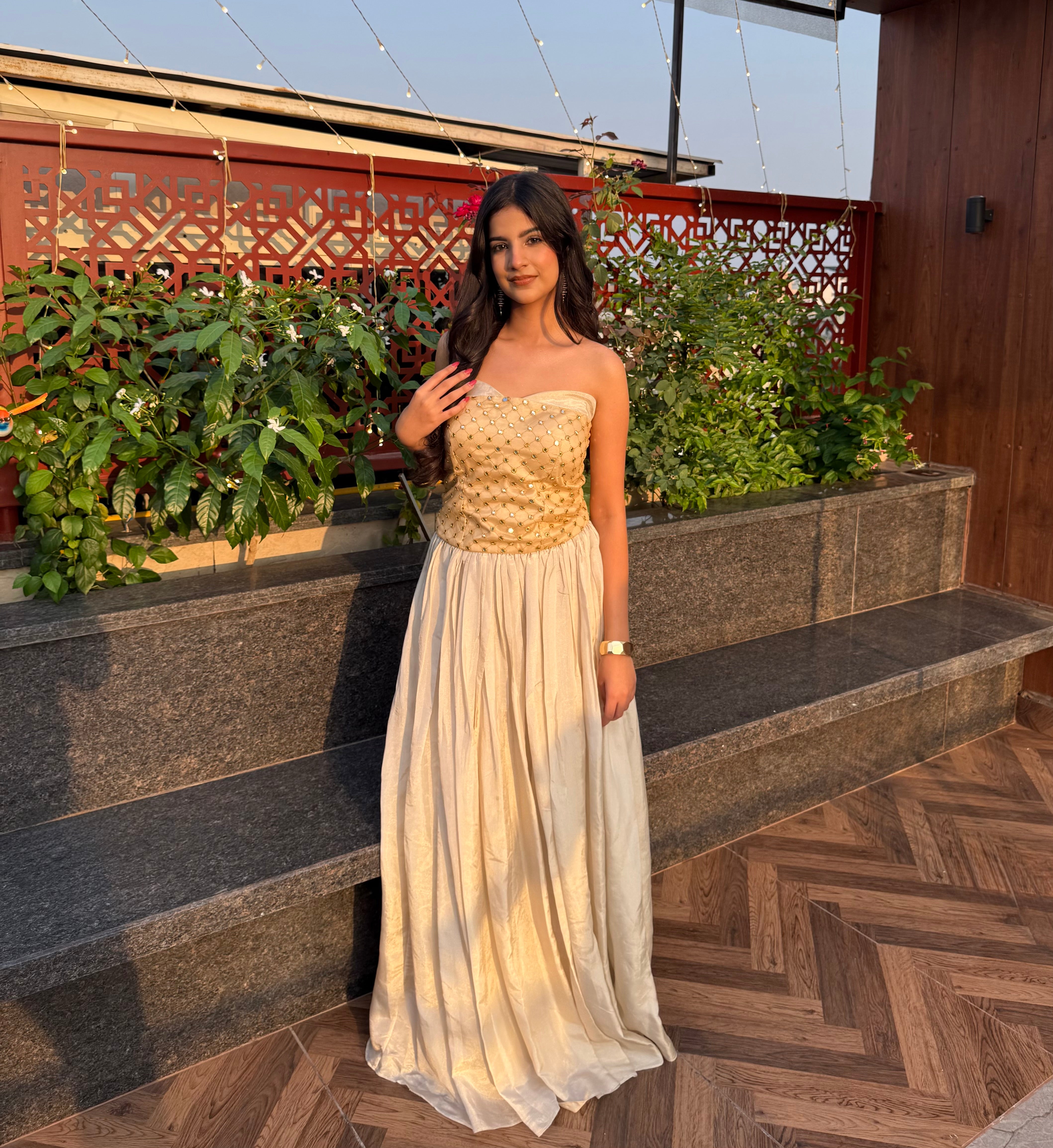 GOLD CORSET AND IVORY SKIRT SET