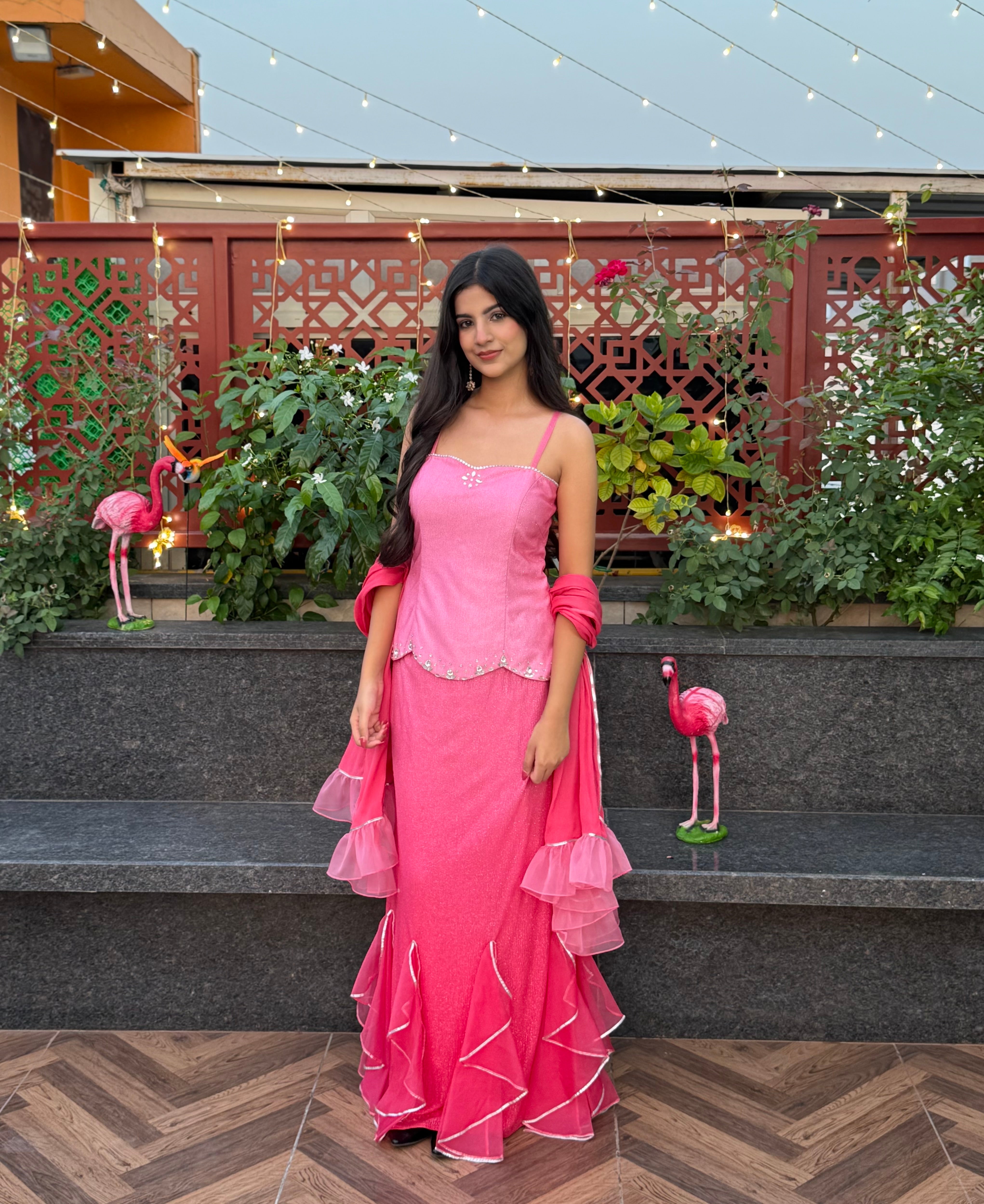 FLAMINGO PINK CORSET & SKIRT SET